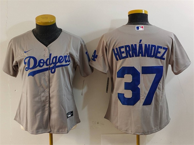 Women's Los Angeles Dodgers #37 Teoscar Hernández Gray Stitched Jersey(Run Small)